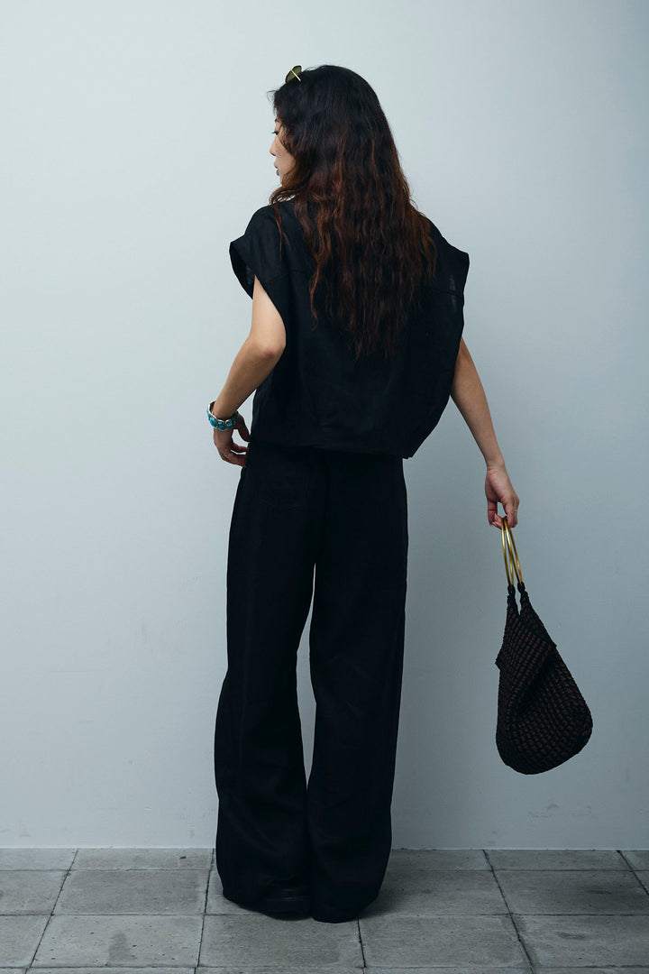 [予約/SET]リネンジップベスト+リネンワイドパンツ(2set)