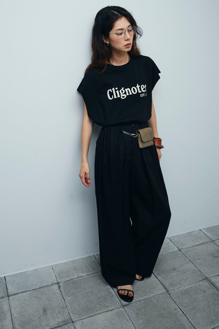 [予約/SET]オーバーサイズロゴT+リネンミックスウエストデザインワイドパンツ(2set)