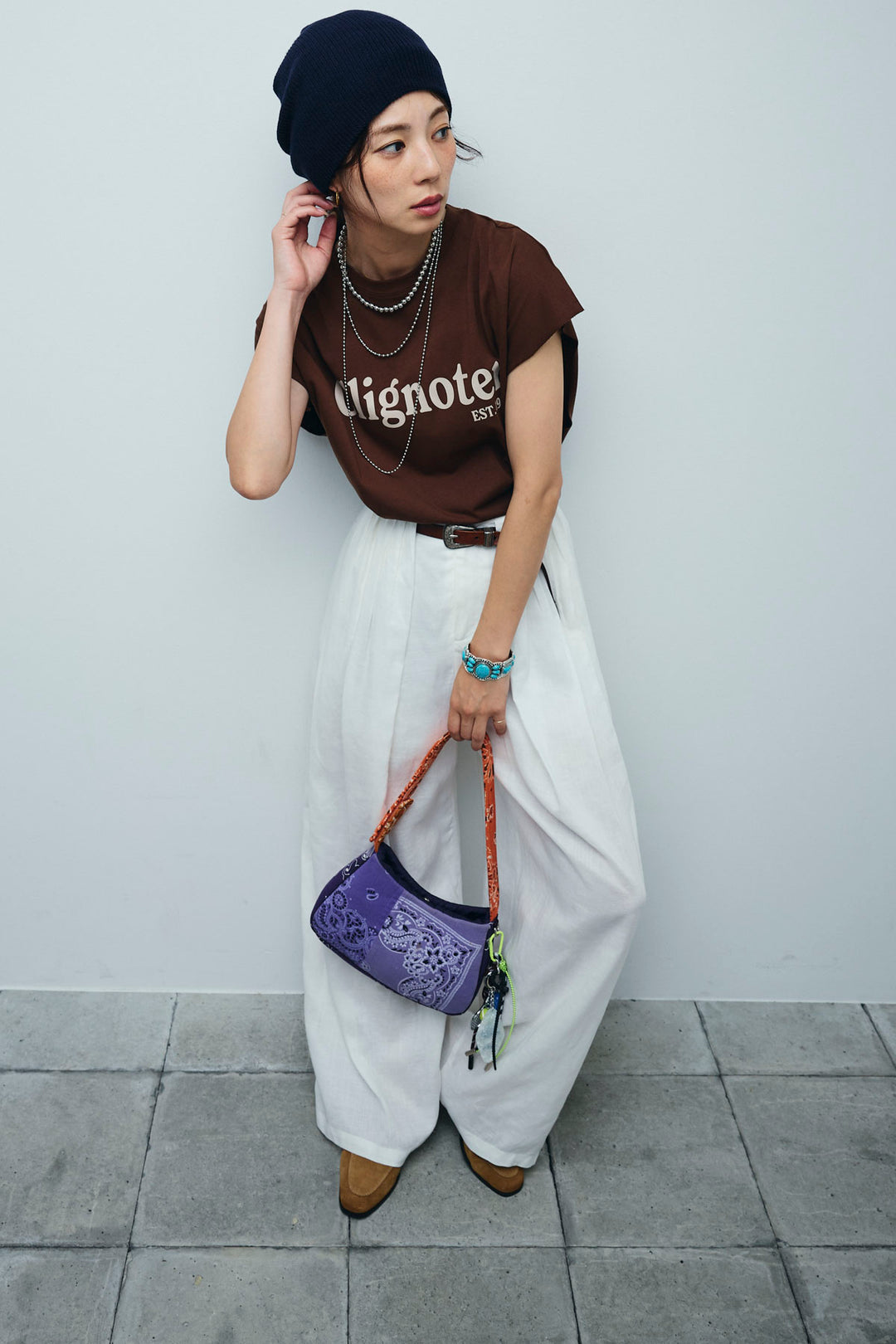 [予約]リネンミックスウエストデザインワイドパンツ