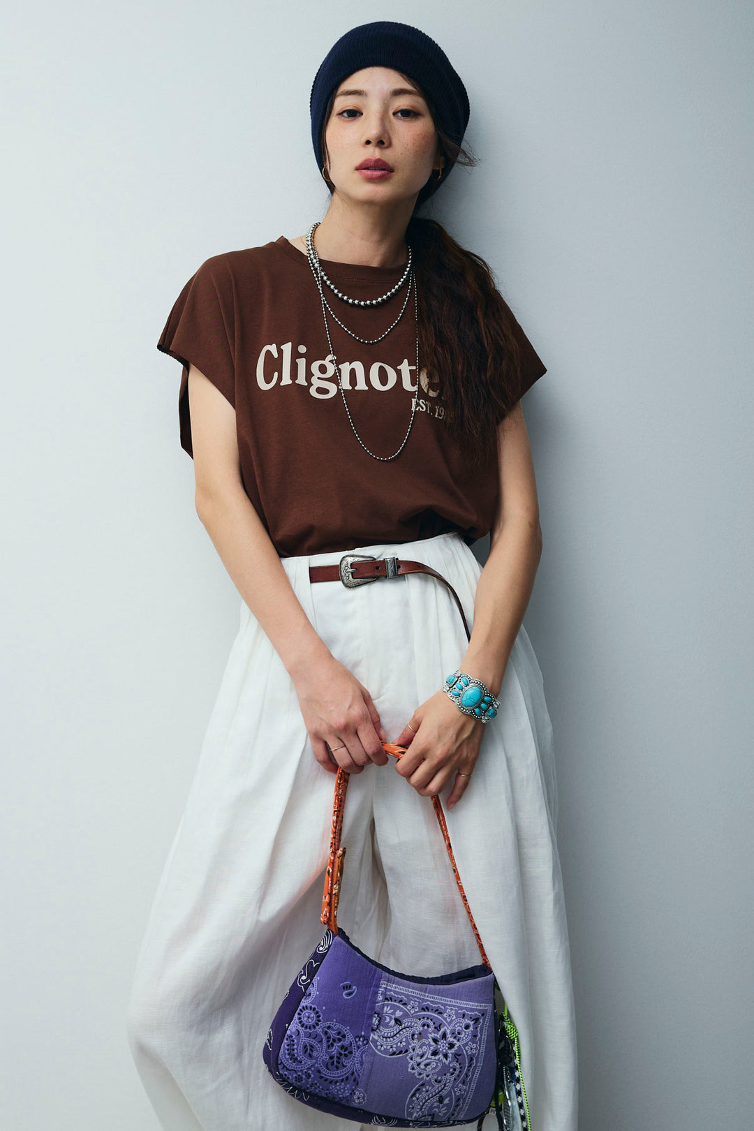 [予約/SET]オーバーサイズロゴT+リネンミックスウエストデザインワイドパンツ(2set)