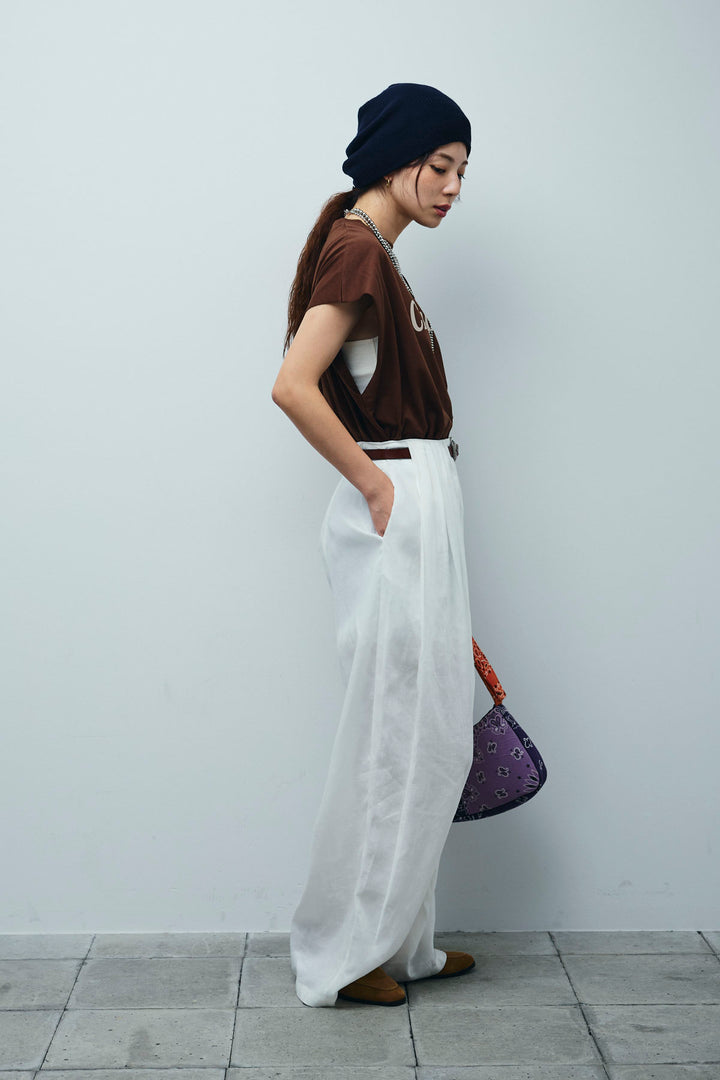 [予約/SET]オーバーサイズロゴT+リネンミックスウエストデザインワイドパンツ(2set)