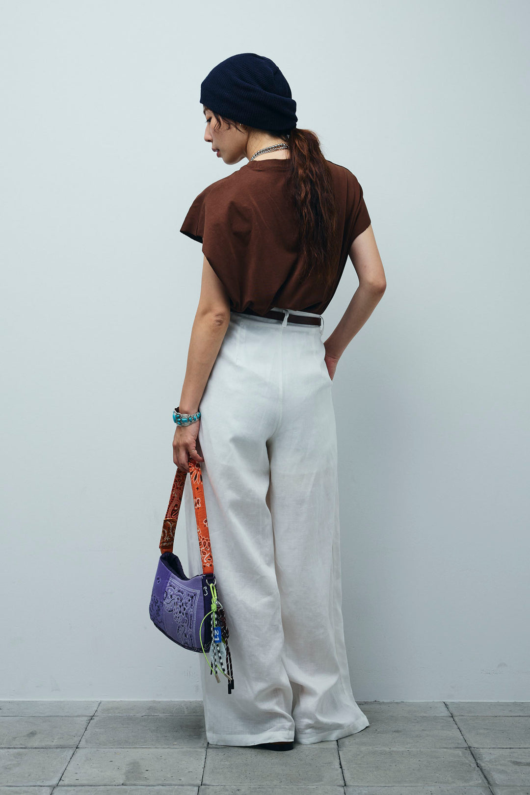 [予約/SET]オーバーサイズロゴT+リネンミックスウエストデザインワイドパンツ(2set)