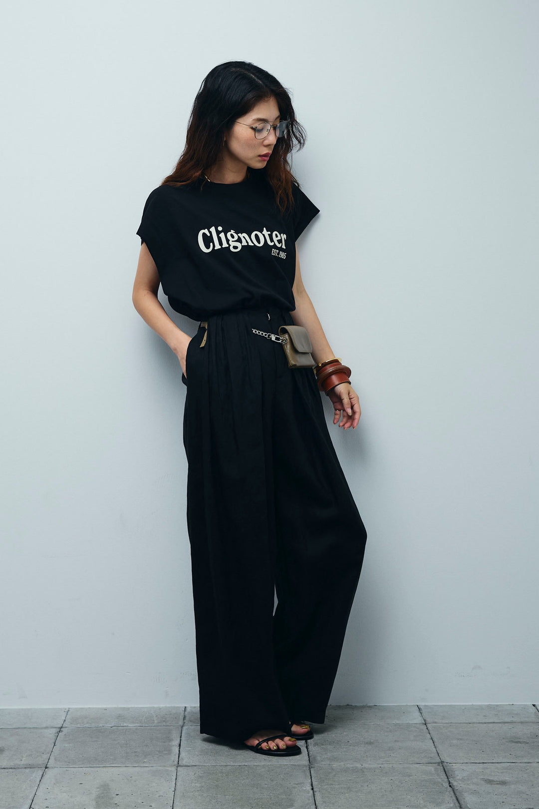 [予約/SET]オーバーサイズロゴT+リネンミックスウエストデザインワイドパンツ(2set)