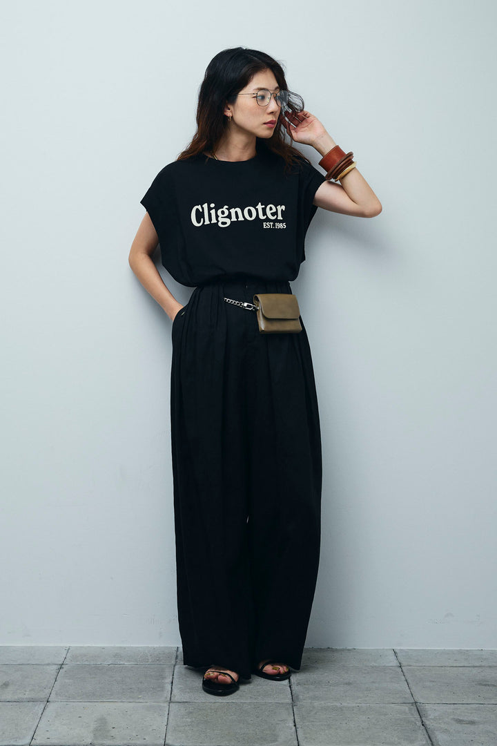 [予約/SET]オーバーサイズロゴT+リネンミックスウエストデザインワイドパンツ(2set)