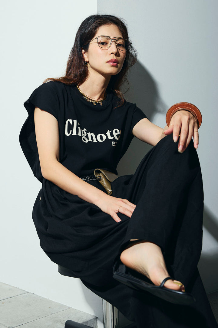 [予約/SET]オーバーサイズロゴT+リネンミックスウエストデザインワイドパンツ(2set)