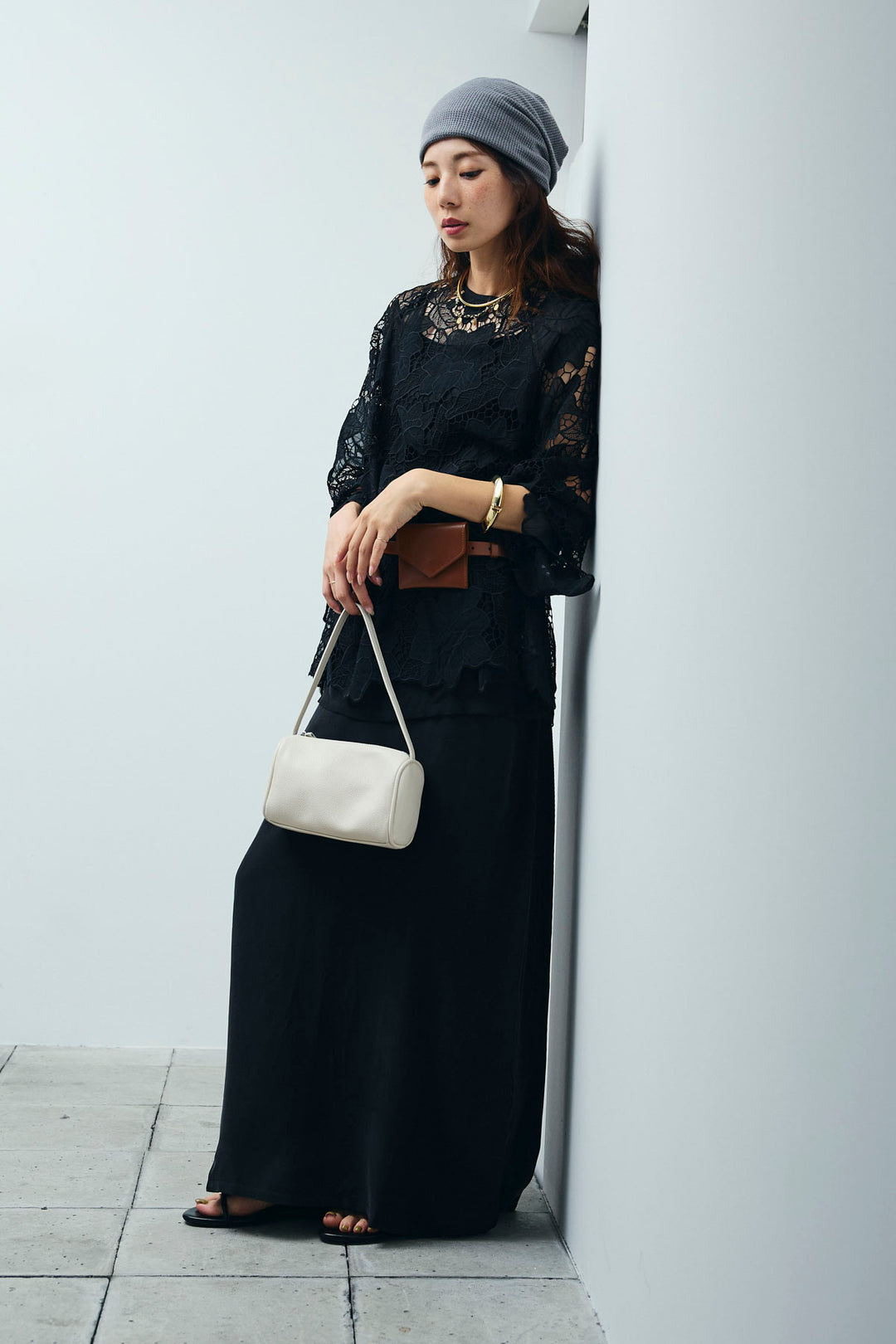 [予約/SET]フラワー刺繍レースフレアブラウス+とろみ切り替えナロースカート(2set)