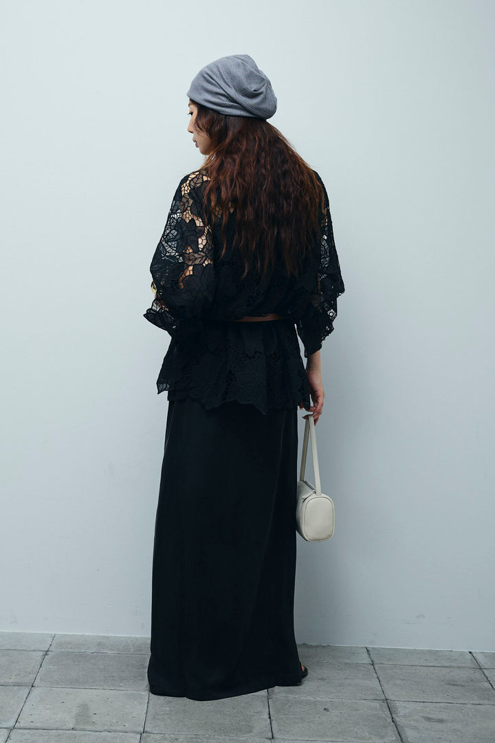 [予約/SET]フラワー刺繍レースフレアブラウス+とろみキャミソール(2set)