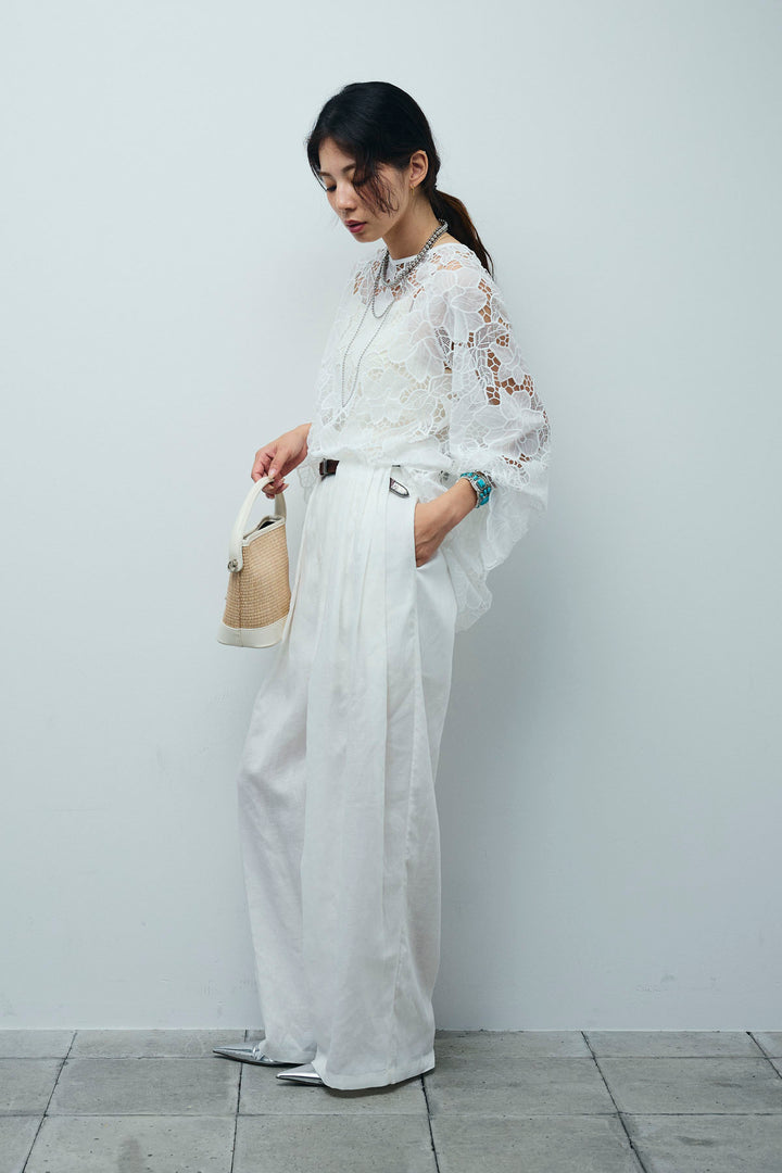 [予約]リネンミックスウエストデザインワイドパンツ