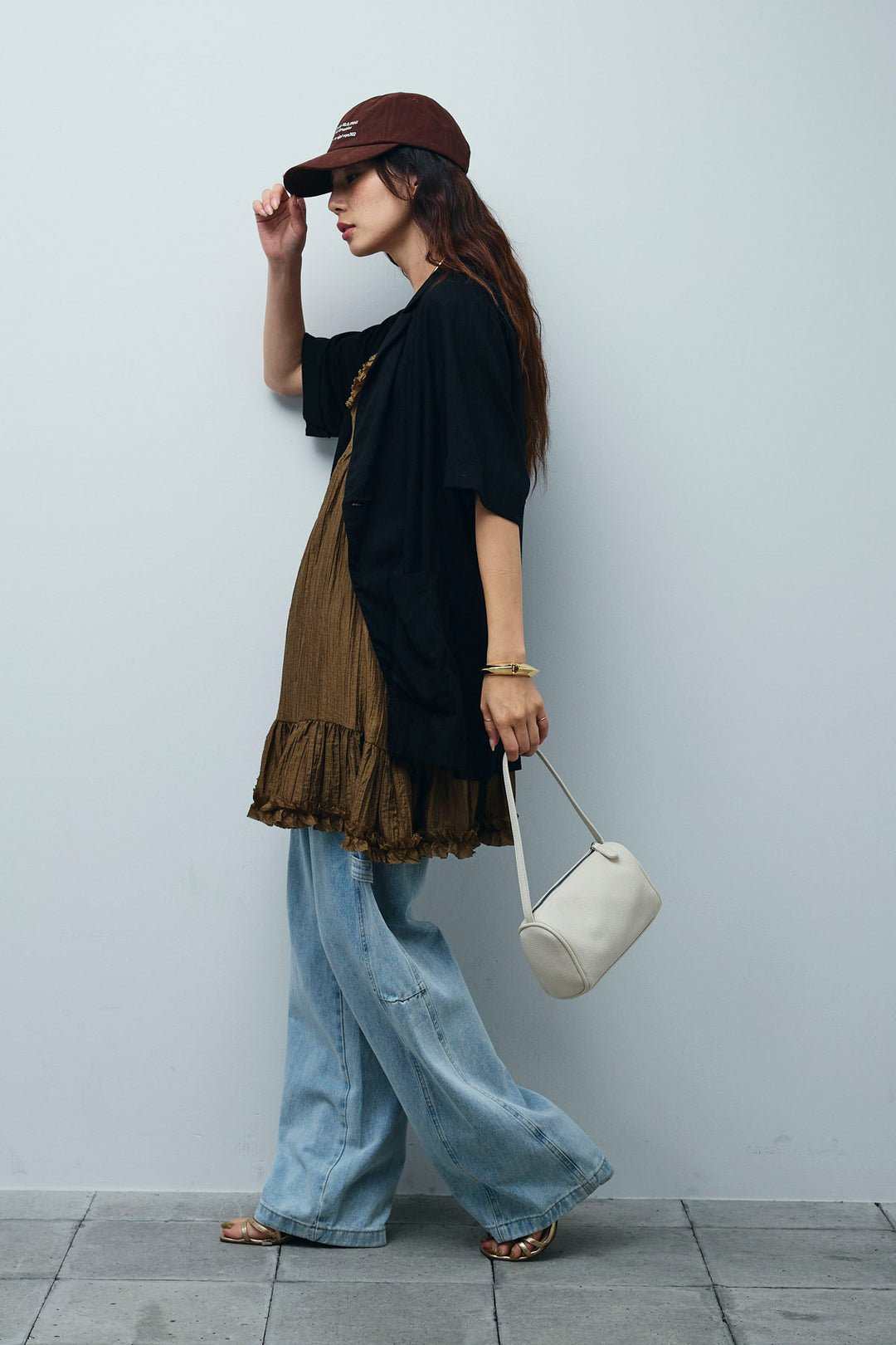 [予約/SET]ハーフスリーブリネン混とろみジャケット+しわ加工フリルキャミチュニック (2set)