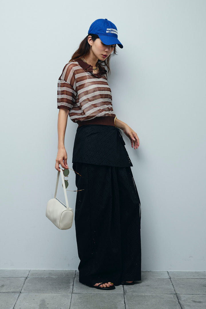 [予約/SET]シアーボーダーポロ+アイレットレースラップ付きパンツ(2set)