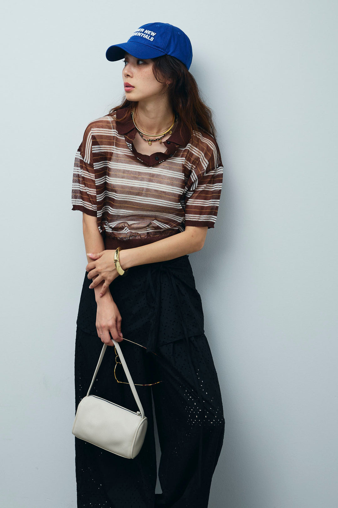 [予約/SET]シアーボーダーポロ+アイレットレースラップ付きパンツ(2set)