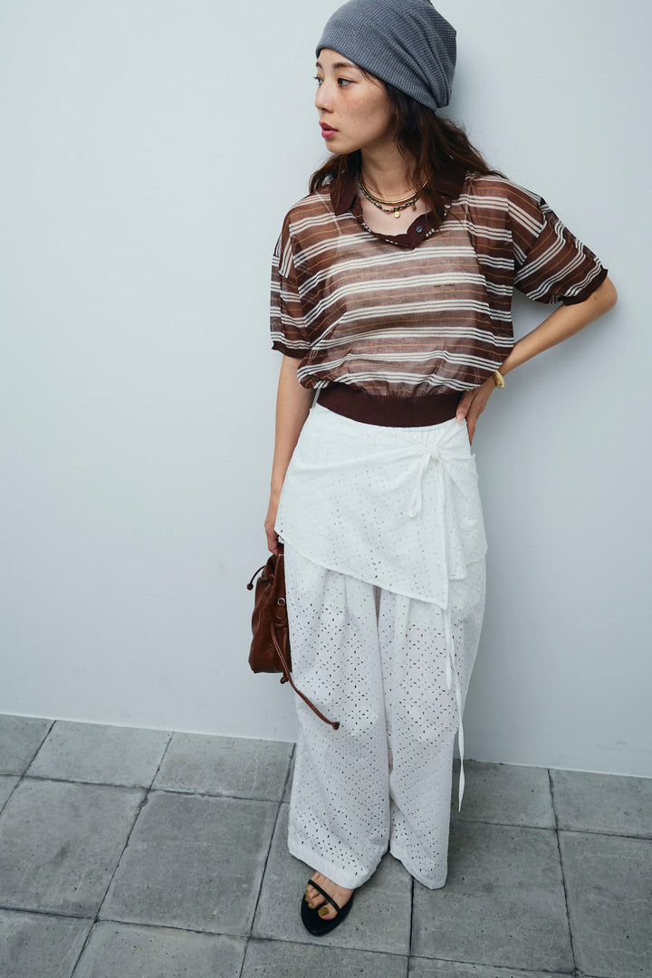 [予約/SET]シアーボーダーポロ+アイレットレースラップ付きパンツ(2set)