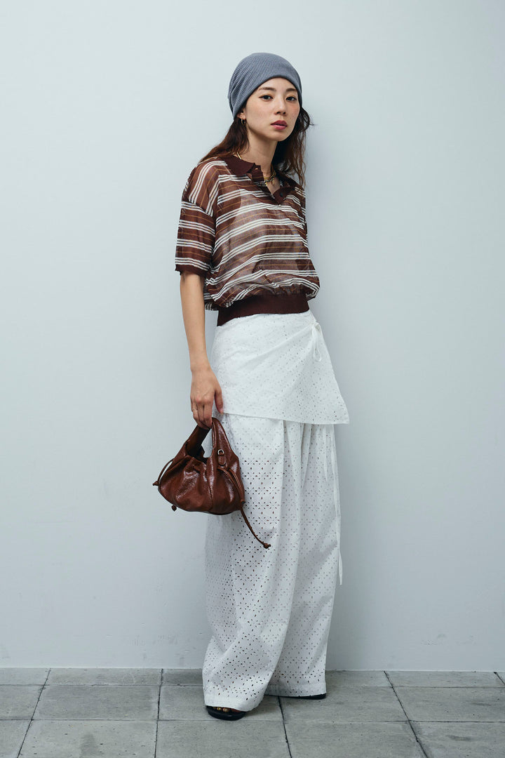 [予約/SET]シアーボーダーポロ+アイレットレースラップ付きパンツ(2set)