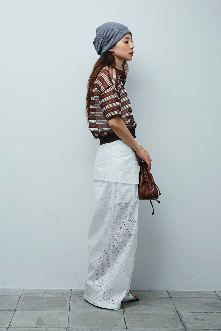 [予約/SET]シアーボーダーポロ+アイレットレースラップ付きパンツ(2set)