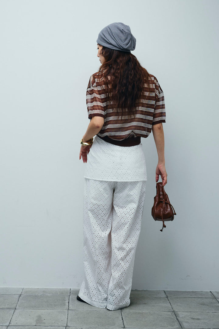 [予約/SET]シアーボーダーポロ+アイレットレースラップ付きパンツ(2set)