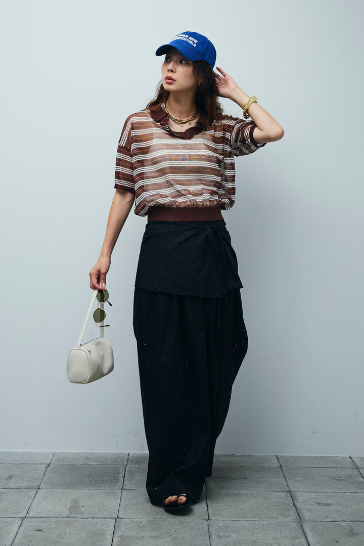 [予約/SET]シアーボーダーポロ+アイレットレースラップ付きパンツ(2set)