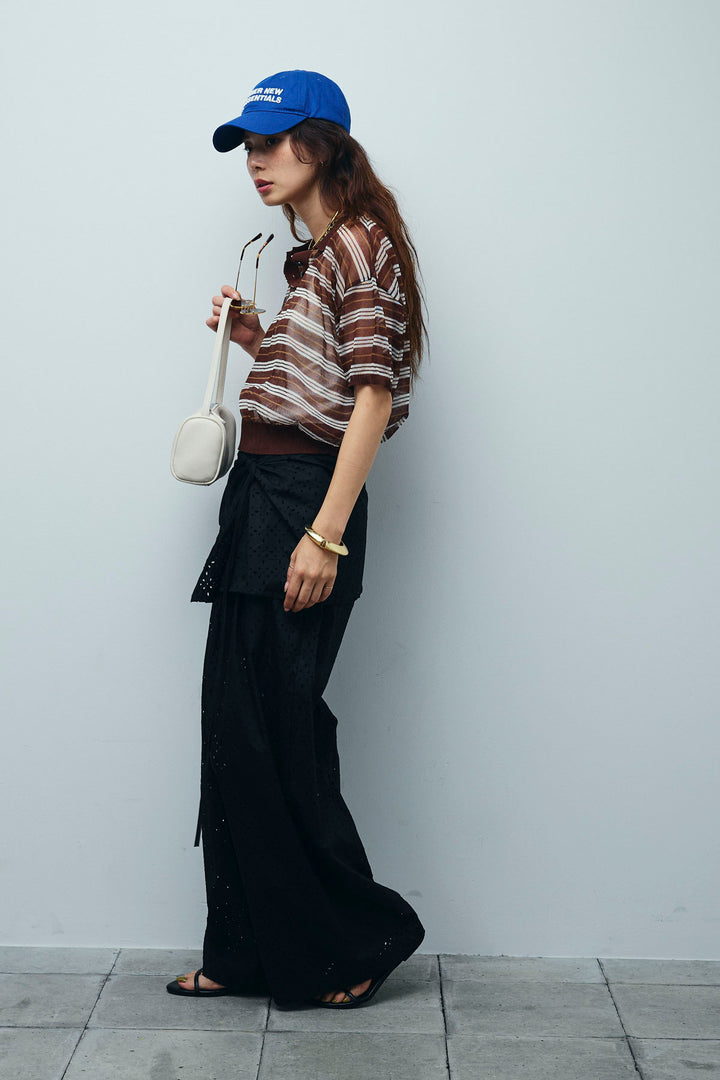 [予約/SET]シアーボーダーポロ+アイレットレースラップ付きパンツ(2set)