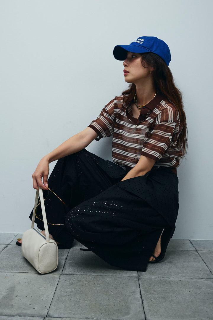 [予約/SET]シアーボーダーポロ+アイレットレースラップ付きパンツ(2set)