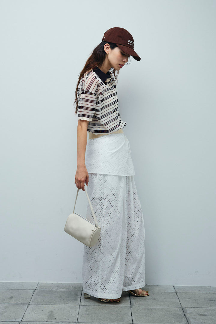 [予約/SET]シアーボーダーポロ+アイレットレースラップ付きパンツ(2set)