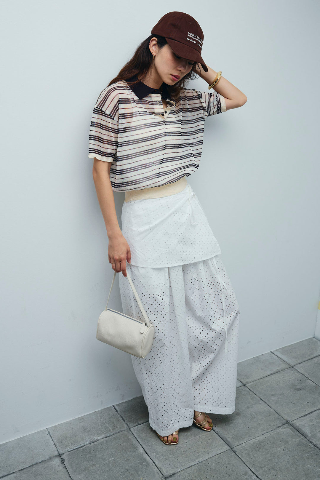 [予約/SET]シアーボーダーポロ+アイレットレースラップ付きパンツ(2set)