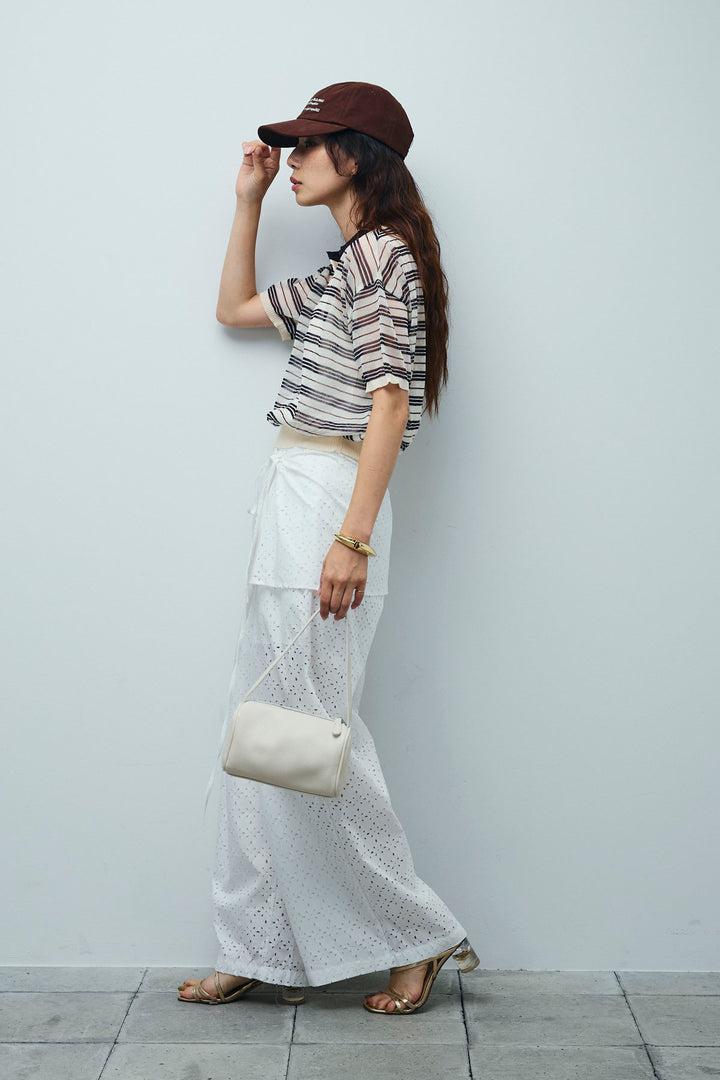 [予約/SET]シアーボーダーポロ+アイレットレースラップ付きパンツ(2set)