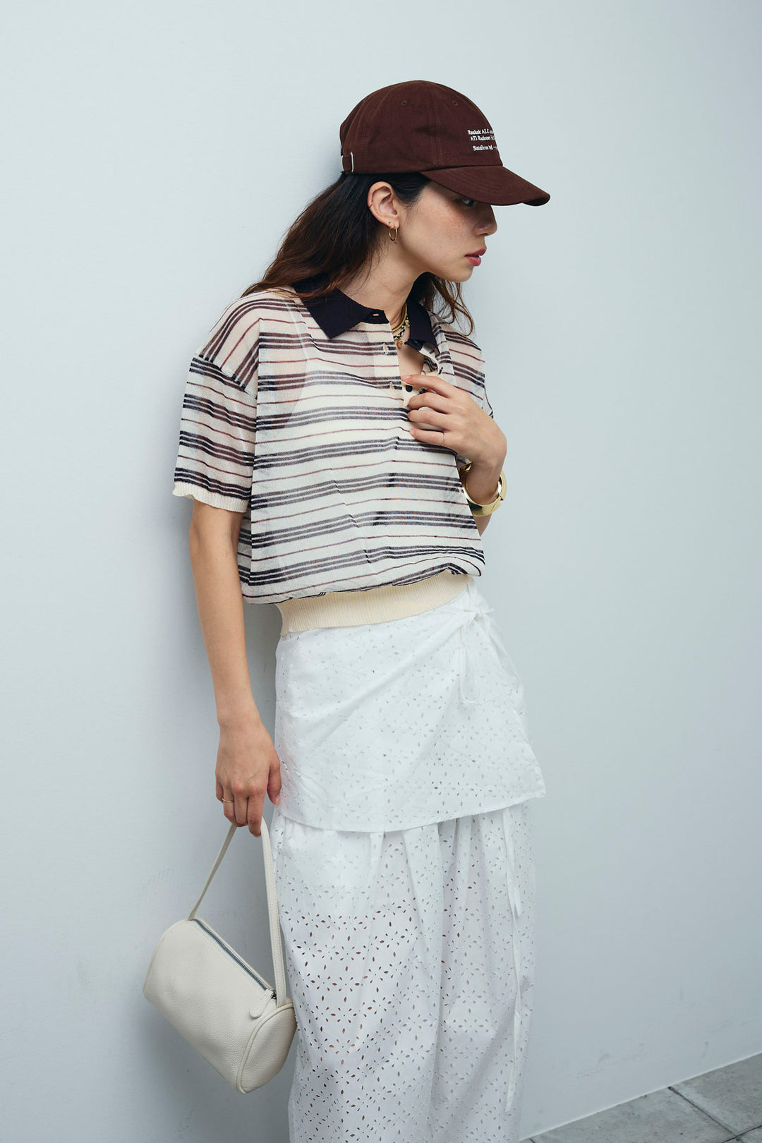 [予約/SET]シアーボーダーポロ+アイレットレースラップ付きパンツ(2set)