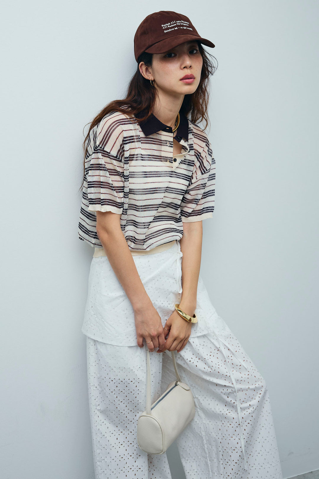 [予約/SET]シアーボーダーポロ+アイレットレースラップ付きパンツ(2set)