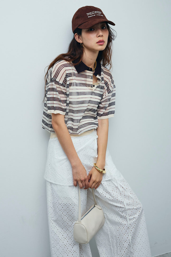 [予約/SET]シアーボーダーポロ+アイレットレースラップ付きパンツ(2set)