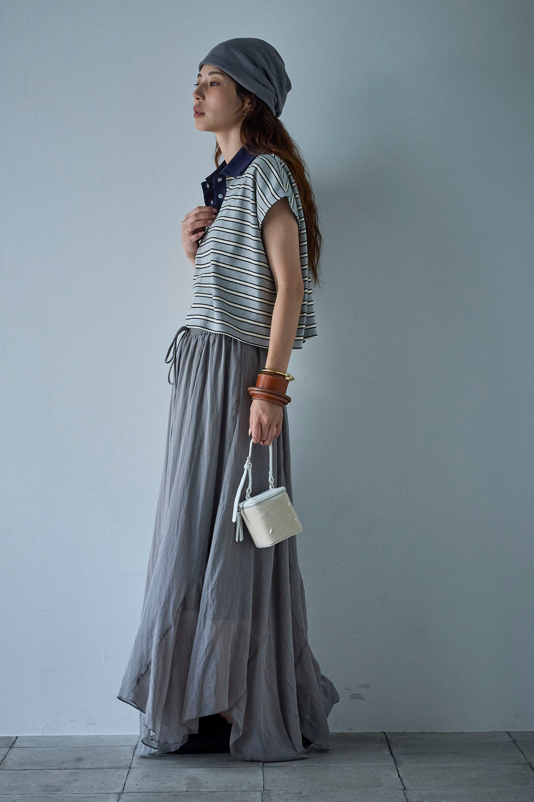 [予約]リネン混シアーフレアスカート