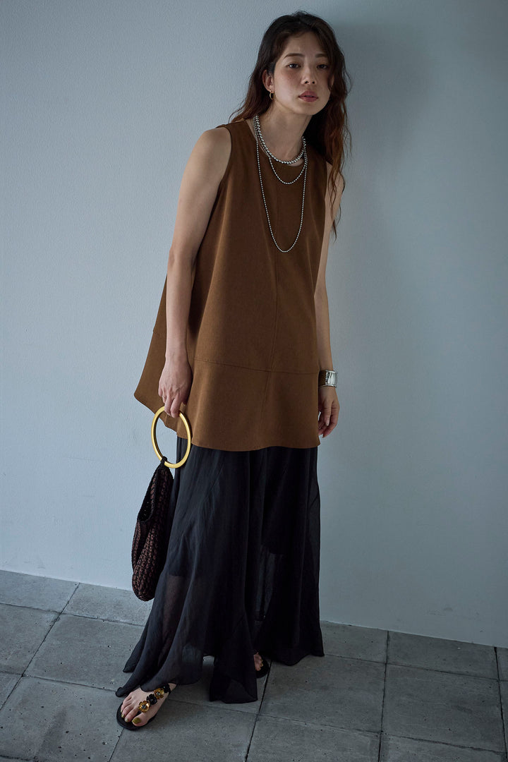 [予約/SET]ノースリーブチュニック+リネン混シアーフレアスカート(2set)