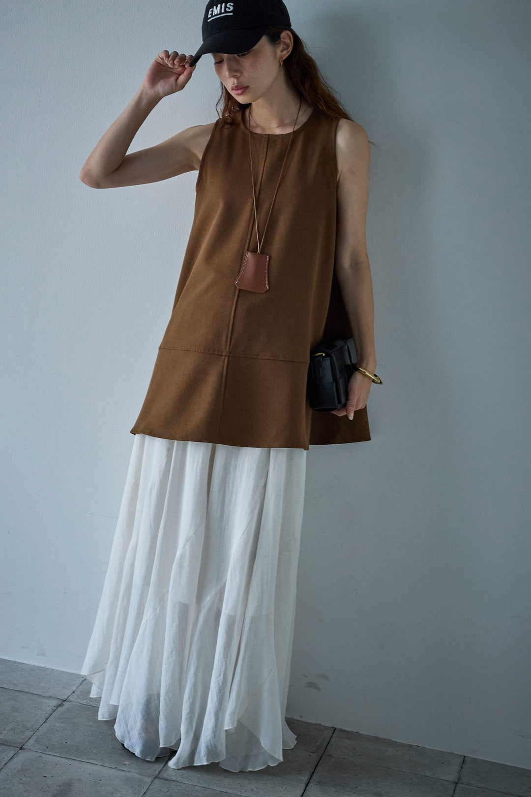 [予約/SET]ノースリーブチュニック+リネン混シアーフレアスカート(2set)