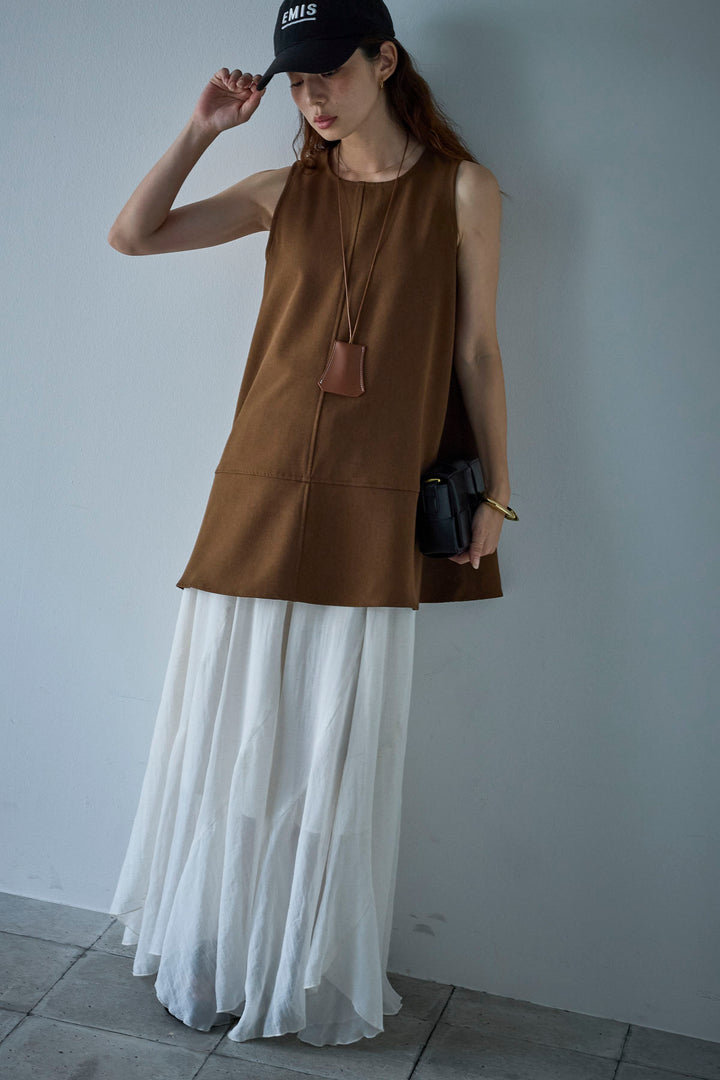 [予約/SET]ノースリーブチュニック+リネン混シアーフレアスカート(2set)