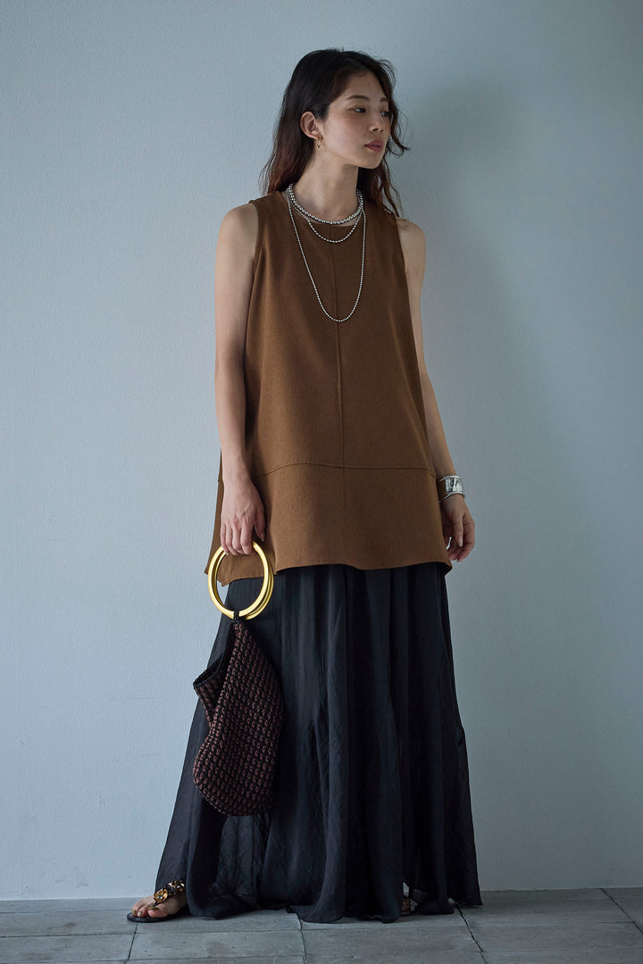 [予約/SET]ノースリーブチュニック+リネン混シアーフレアスカート(2set)