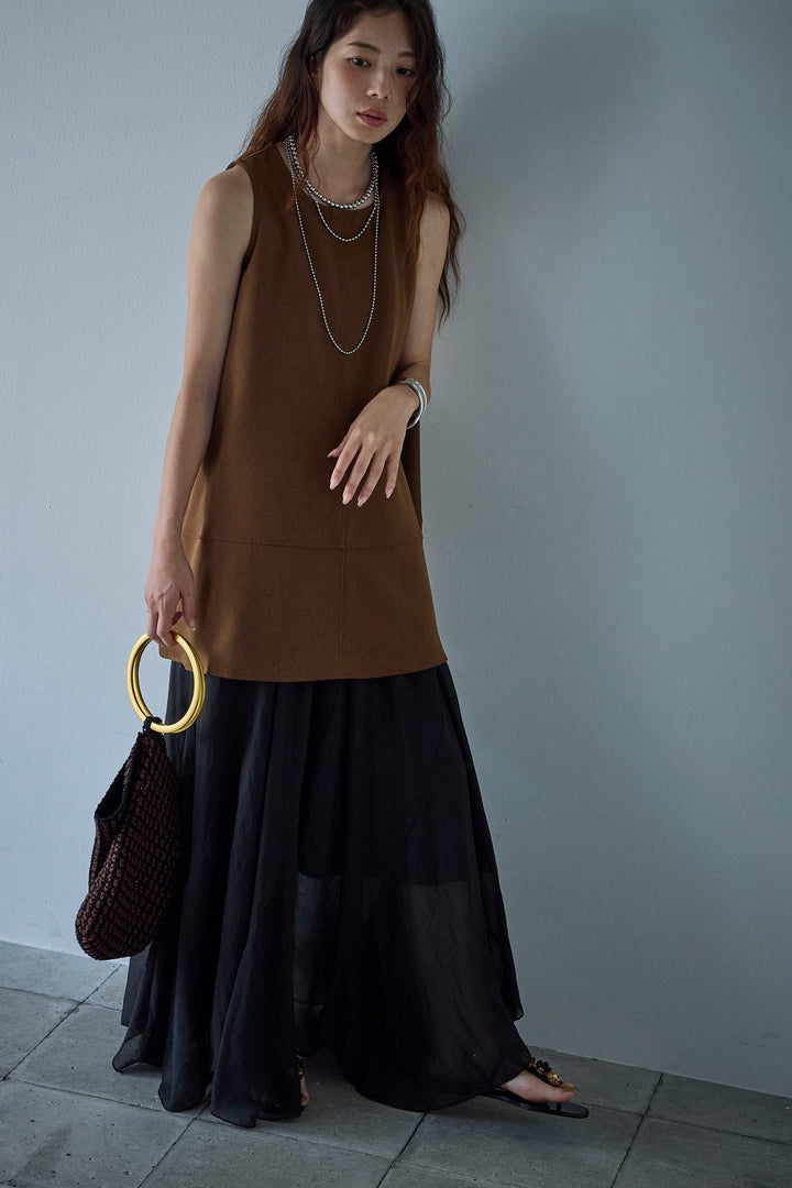 [予約/SET]ノースリーブチュニック+リネン混シアーフレアスカート(2set)
