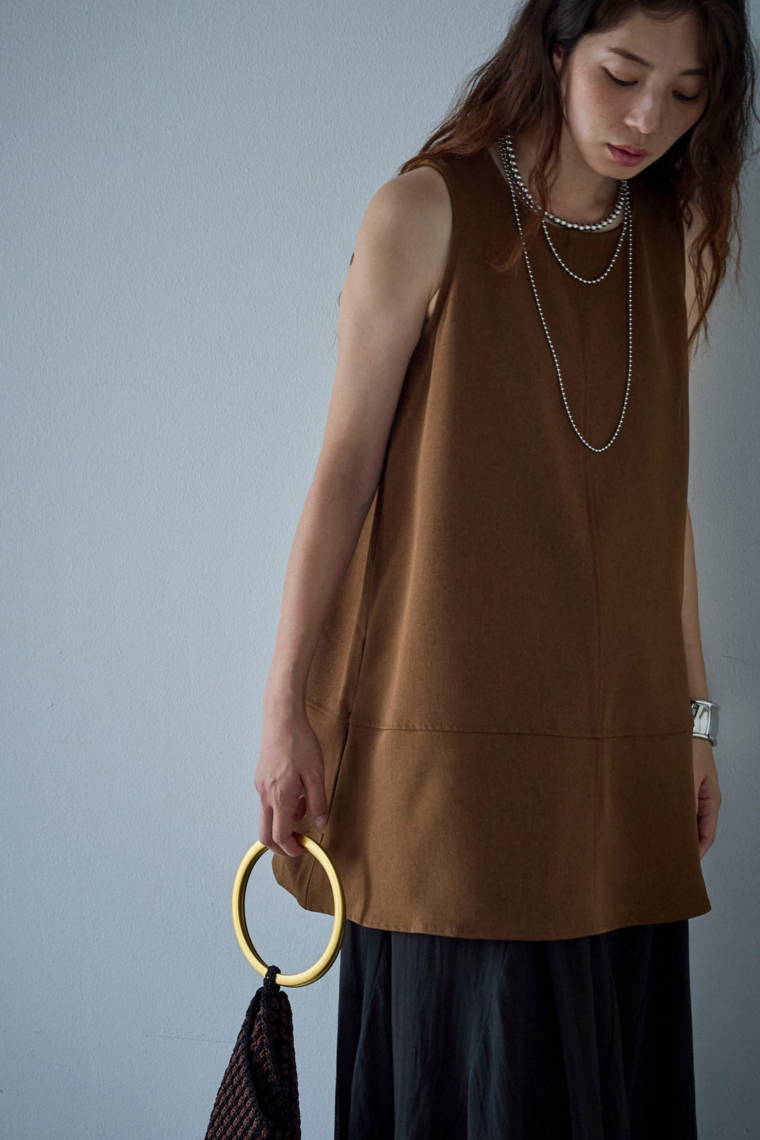 [予約/SET]ノースリーブチュニック+リネン混シアーフレアスカート(2set)