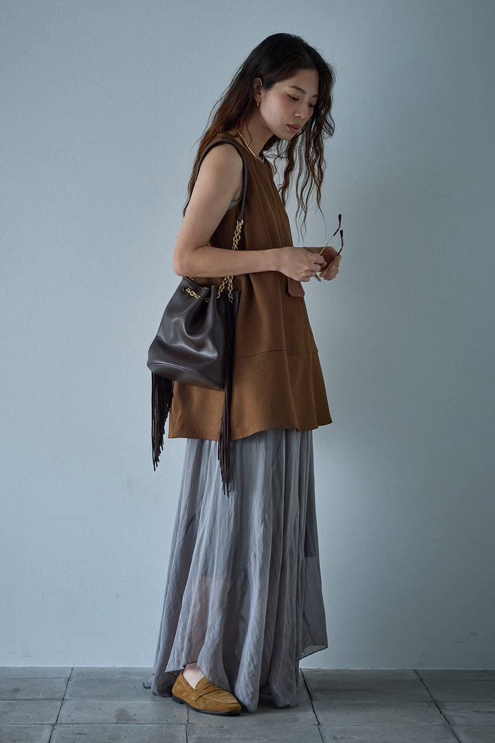 [予約/SET]ノースリーブチュニック+リネン混シアーフレアスカート(2set)