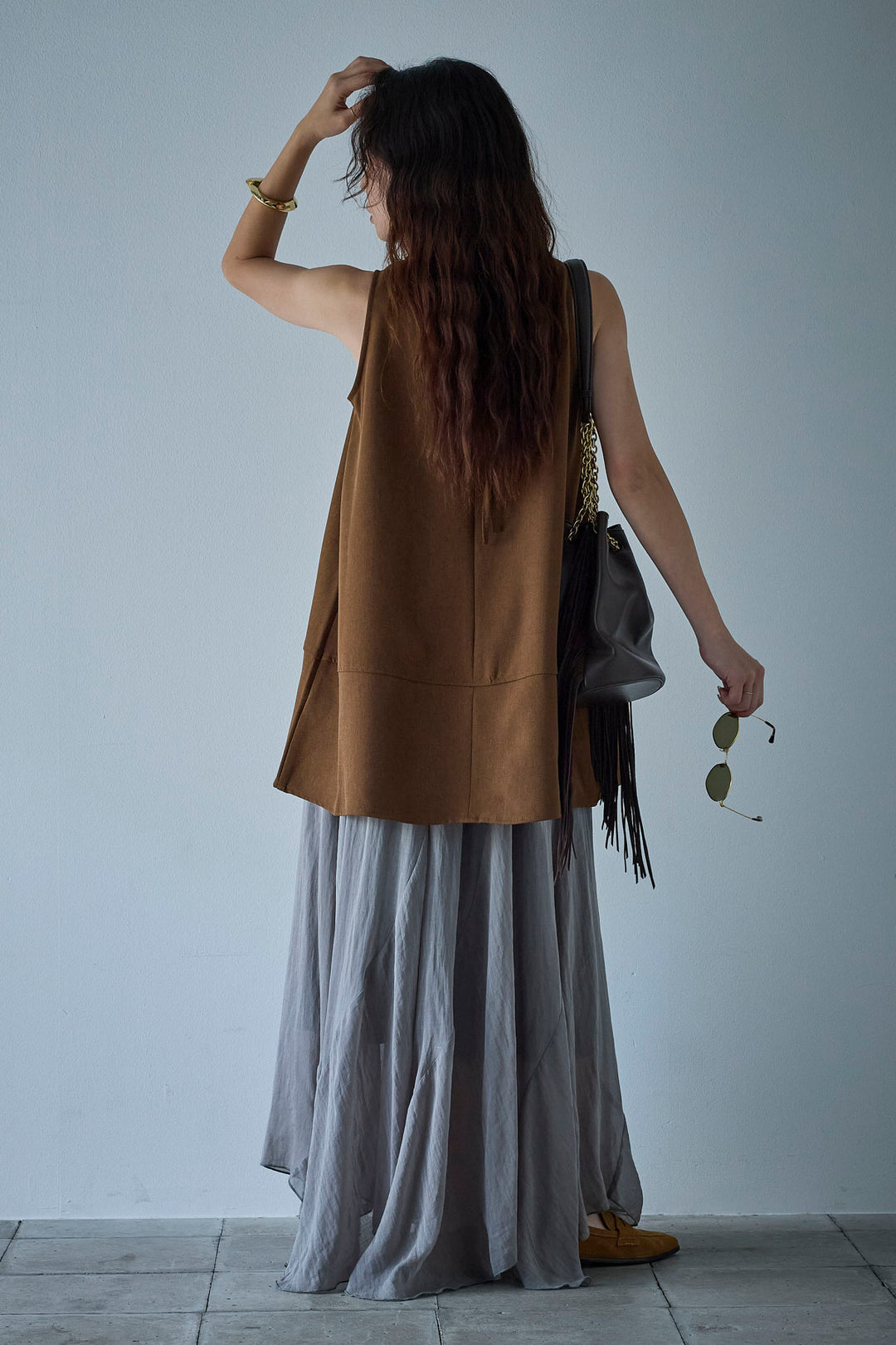 [予約/SET]ノースリーブチュニック+リネン混シアーフレアスカート(2set)