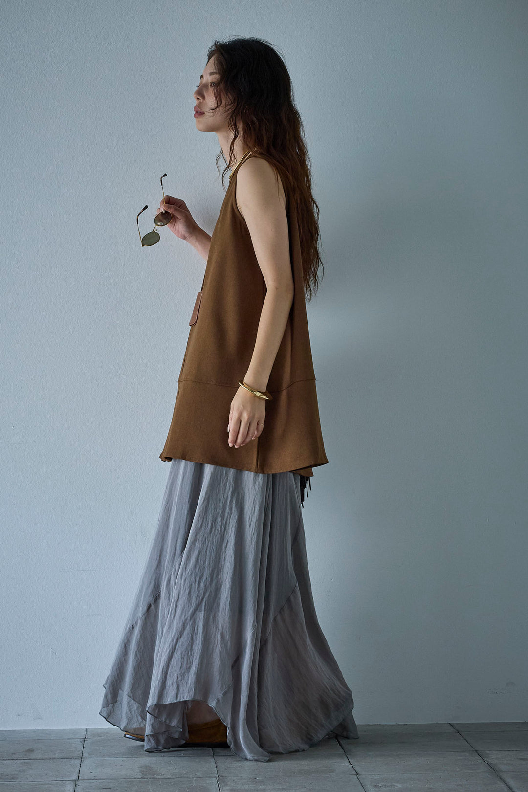 [予約/SET]ノースリーブチュニック+リネン混シアーフレアスカート(2set)