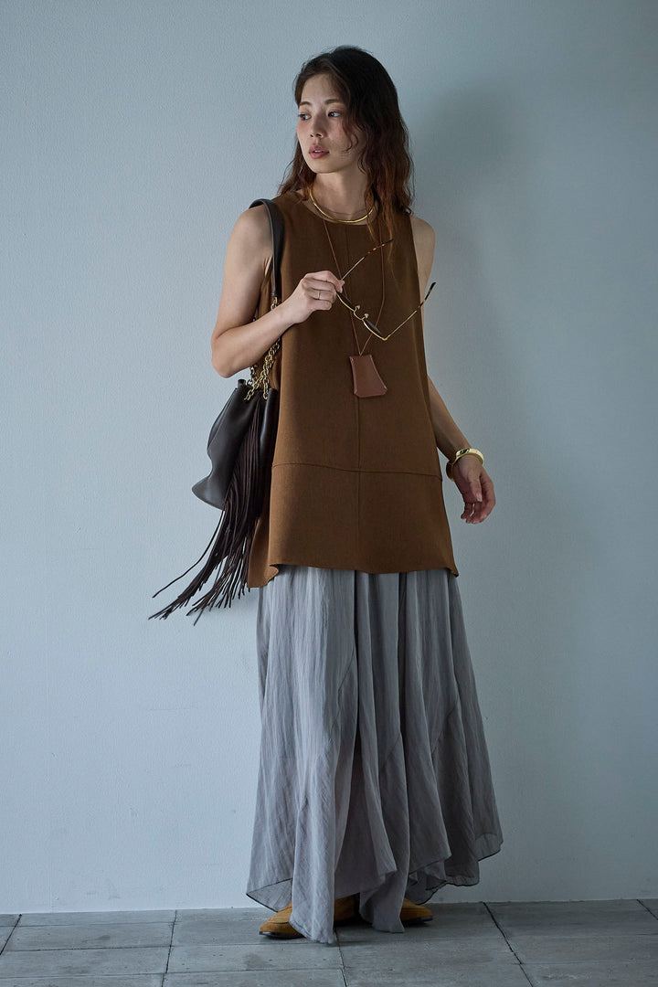 [予約/SET]ノースリーブチュニック+リネン混シアーフレアスカート(2set)