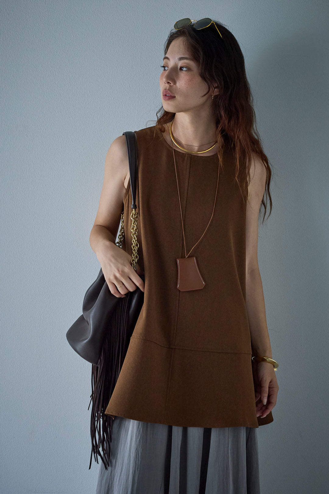 [予約/SET]ノースリーブチュニック+リネン混シアーフレアスカート(2set)