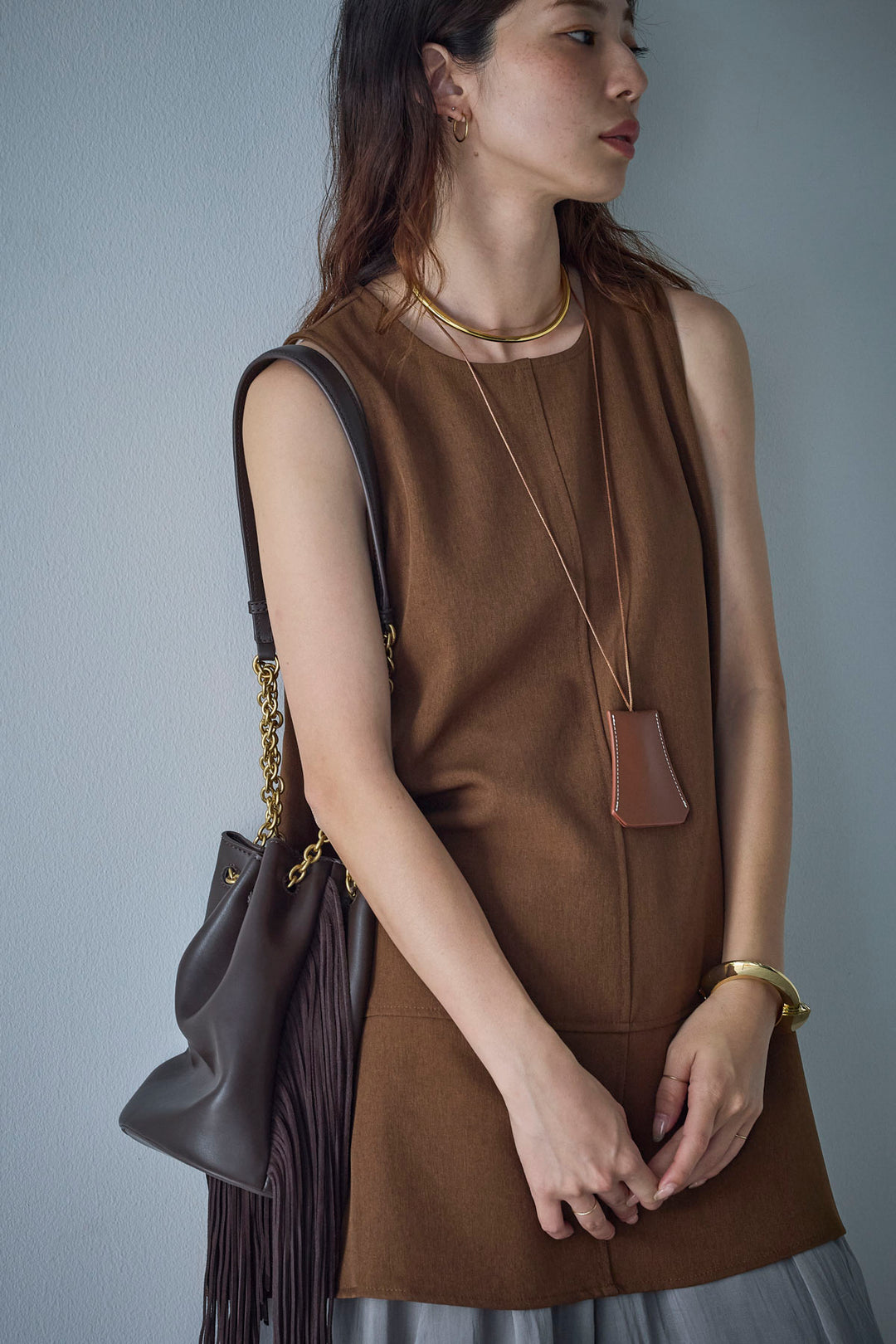 [予約/SET]ノースリーブチュニック+リネン混シアーフレアスカート(2set)