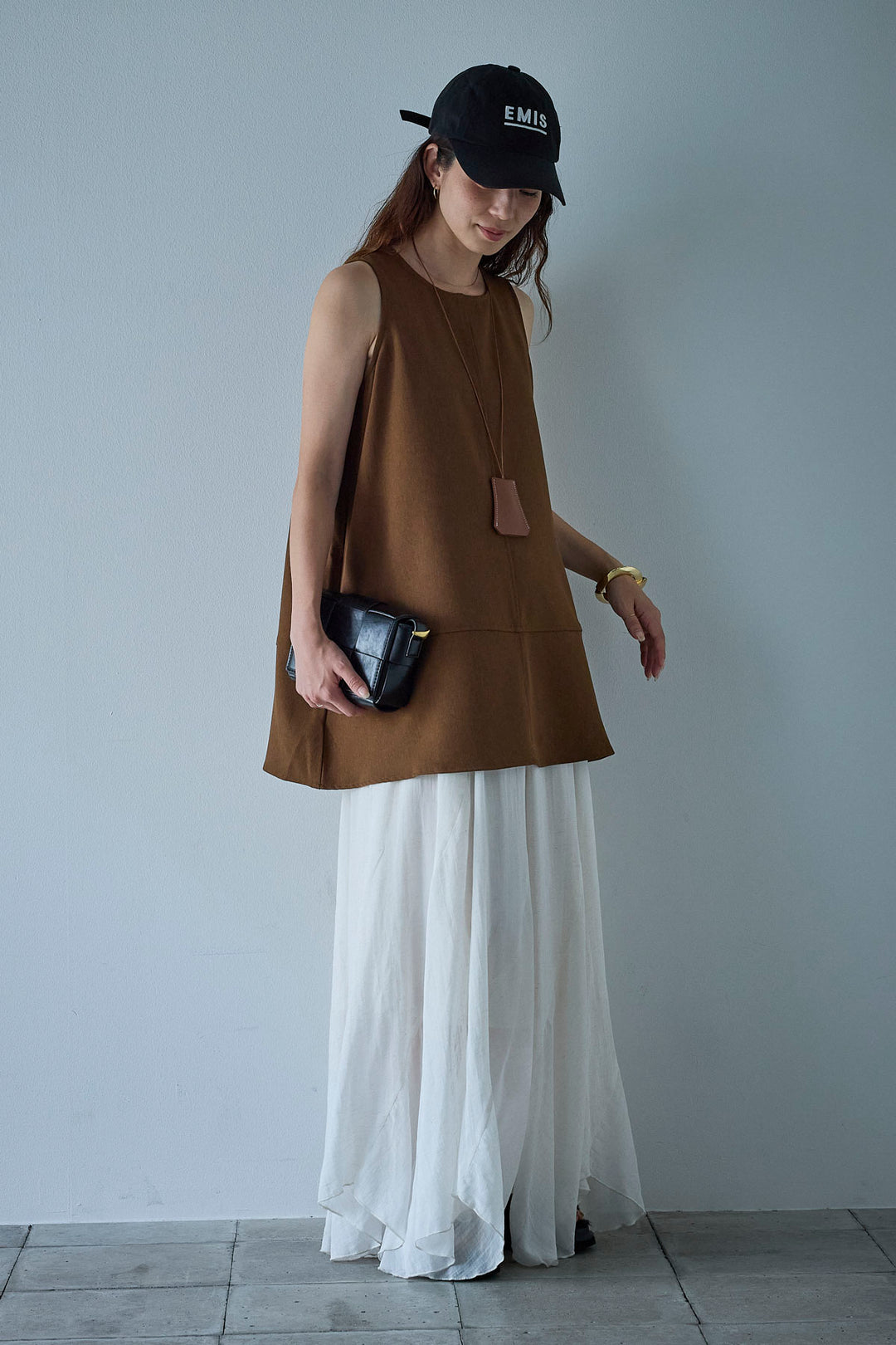 [予約/SET]ノースリーブチュニック+リネン混シアーフレアスカート(2set)