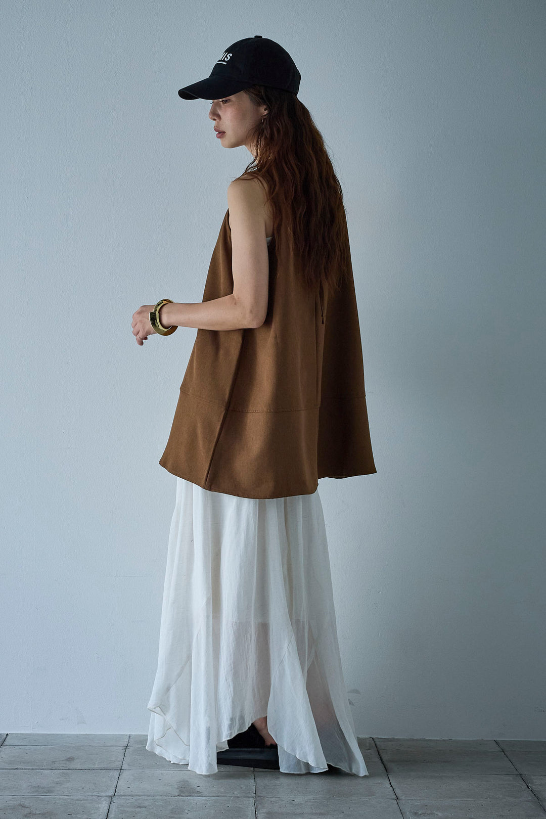 [予約/SET]ノースリーブチュニック+リネン混シアーフレアスカート(2set)