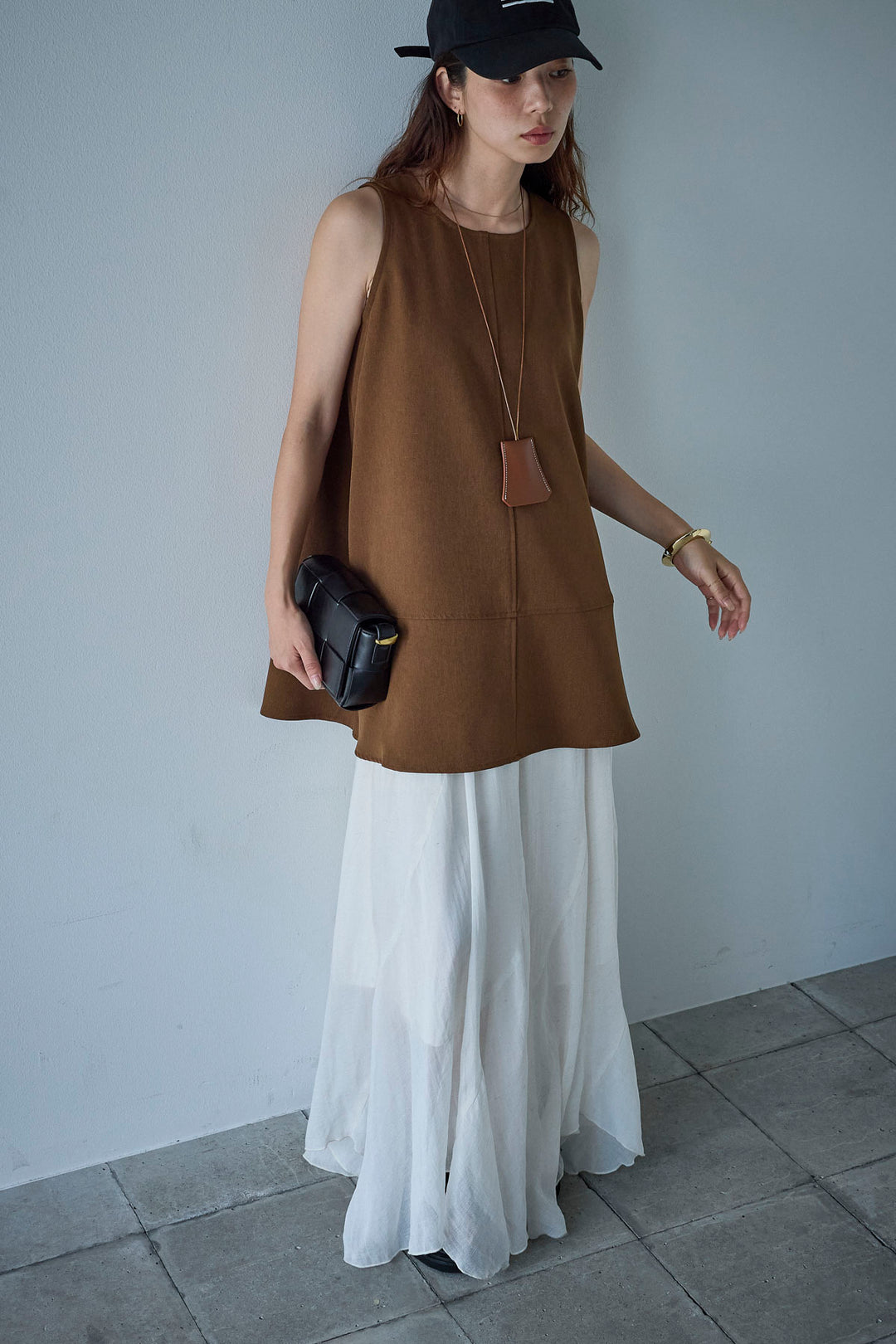 [予約/SET]ノースリーブチュニック+リネン混シアーフレアスカート(2set)