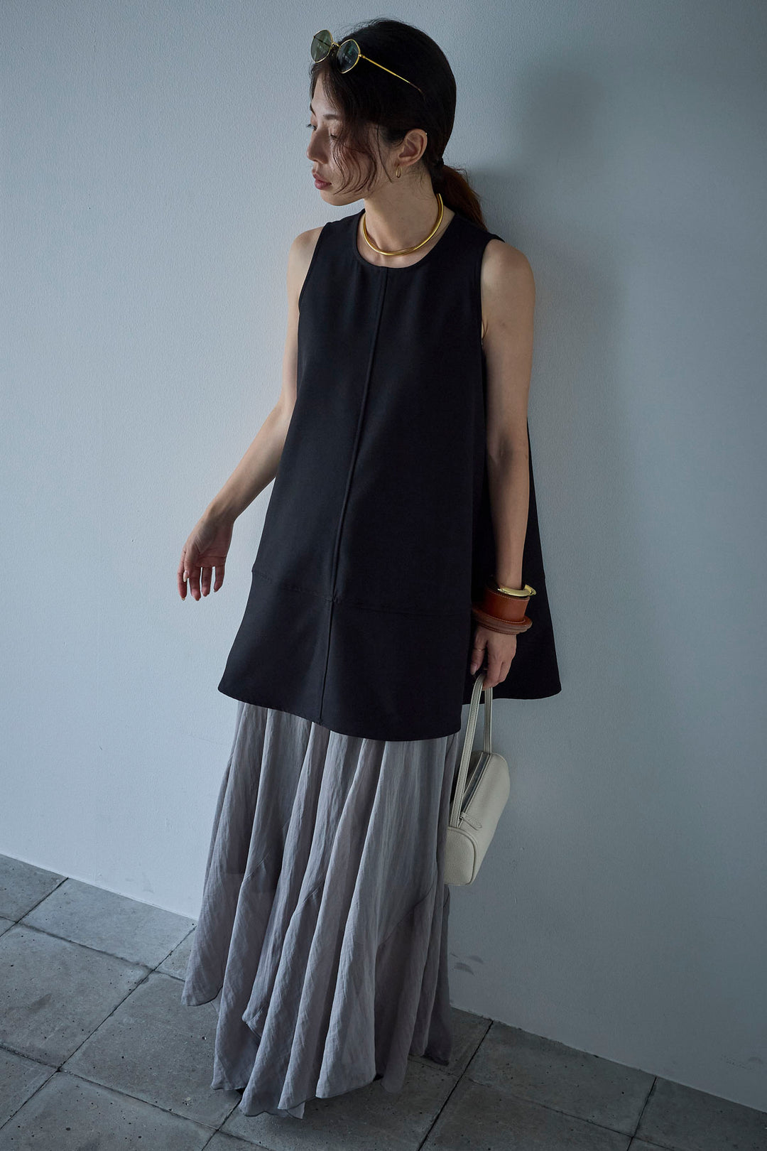 [予約/SET]ノースリーブチュニック+リネン混シアーフレアスカート(2set)
