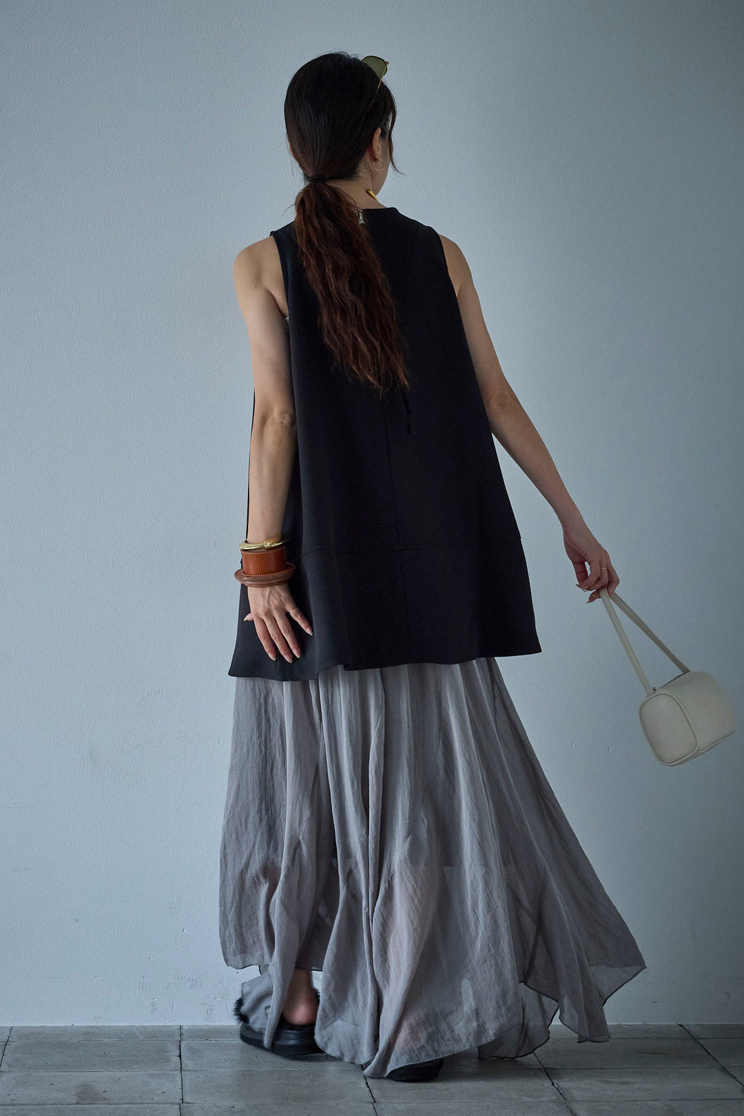 [予約/SET]ノースリーブチュニック+リネン混シアーフレアスカート(2set)