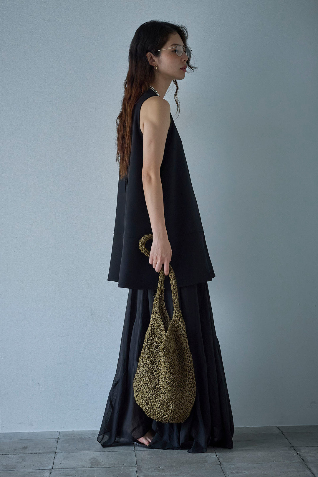 [予約/SET]ノースリーブチュニック+リネン混シアーフレアスカート(2set)