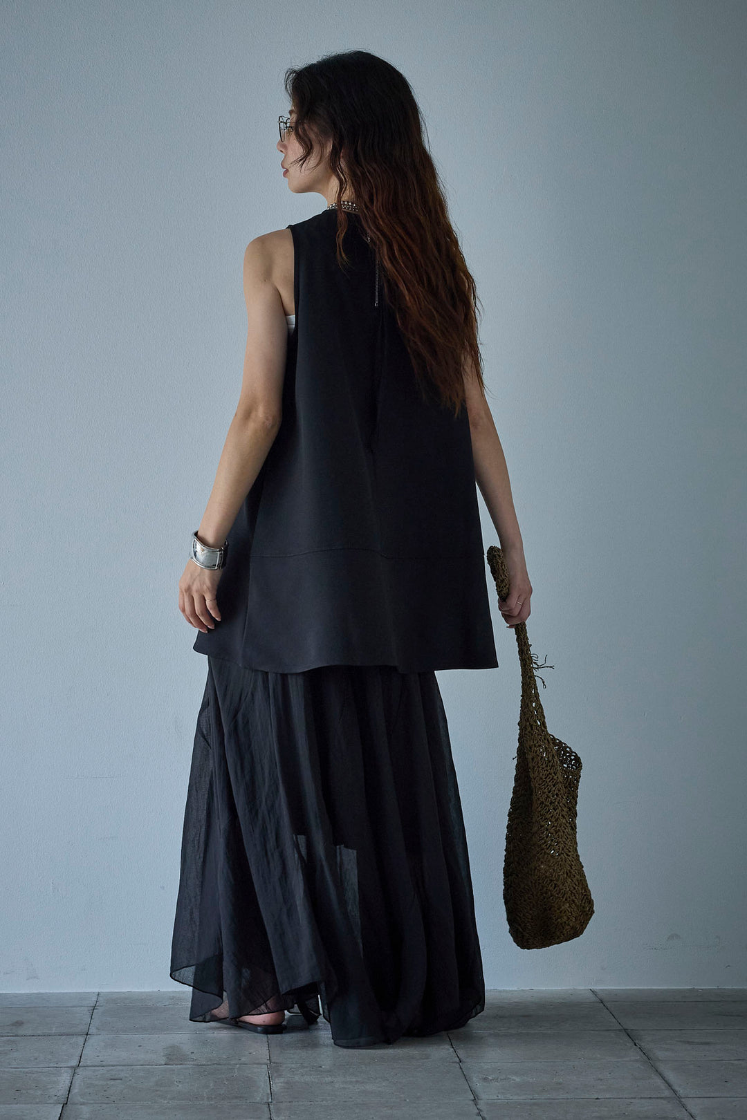 [予約/SET]ノースリーブチュニック+リネン混シアーフレアスカート(2set)