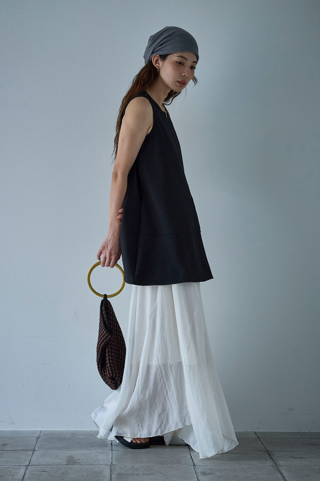 [予約/SET]ノースリーブチュニック+リネン混シアーフレアスカート(2set)
