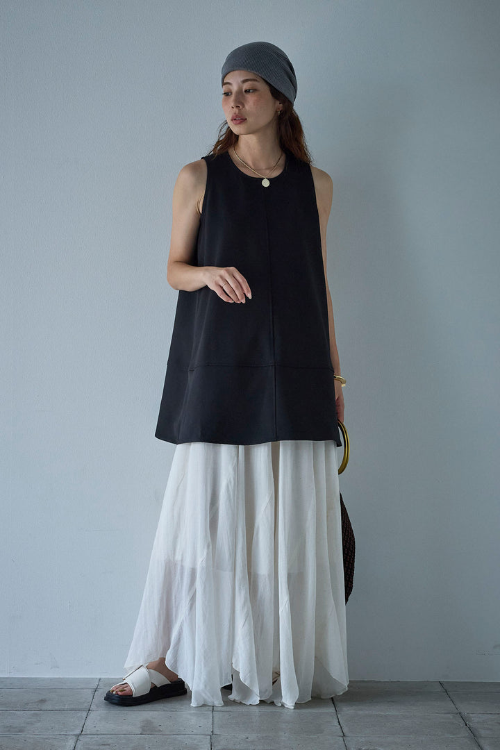 [予約/SET]ノースリーブチュニック+リネン混シアーフレアスカート(2set)